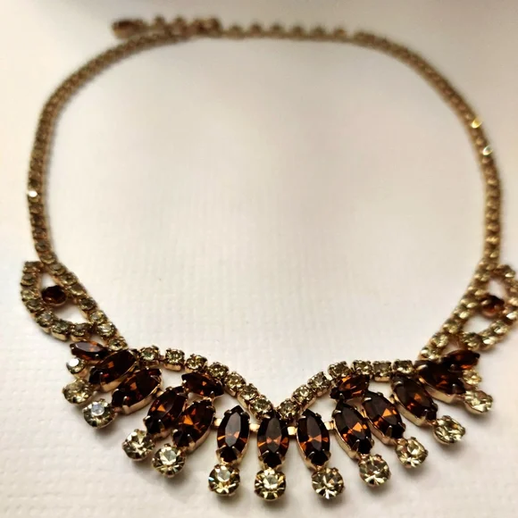 Vintage 60s Sherman Style Sparkly Crystals Chocker necklace - Picture 5 of 10